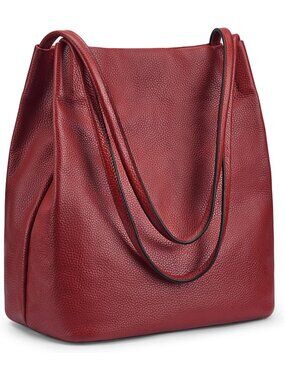Women's Red Soft Genuine Leather Totes Purses with Top Magnetic Snap Closure